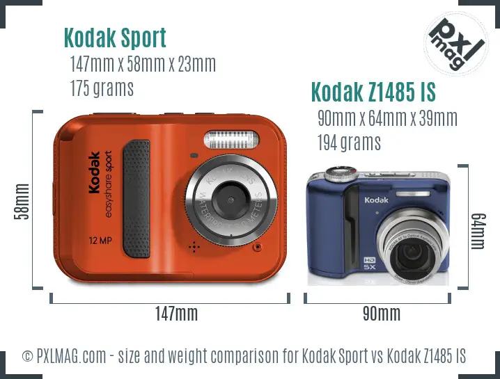 Kodak Sport vs Kodak Z1485 IS size comparison Kodak Sport vs Kodak Z1485 IS size comparison