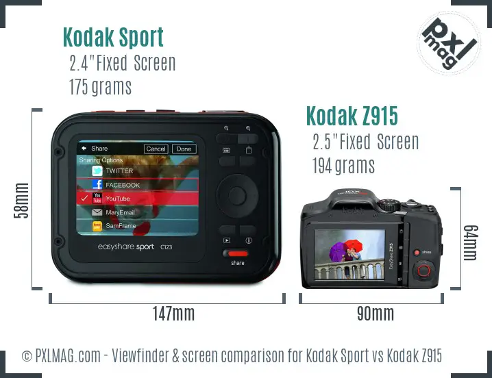 Kodak Sport vs Kodak Z915 Screen and Viewfinder comparison Kodak Sport vs Kodak Z915 Screen and Viewfinder comparison