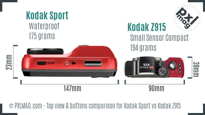Kodak Sport vs Kodak Z915 top view buttons comparison Kodak Sport vs Kodak Z915 top view buttons comparison