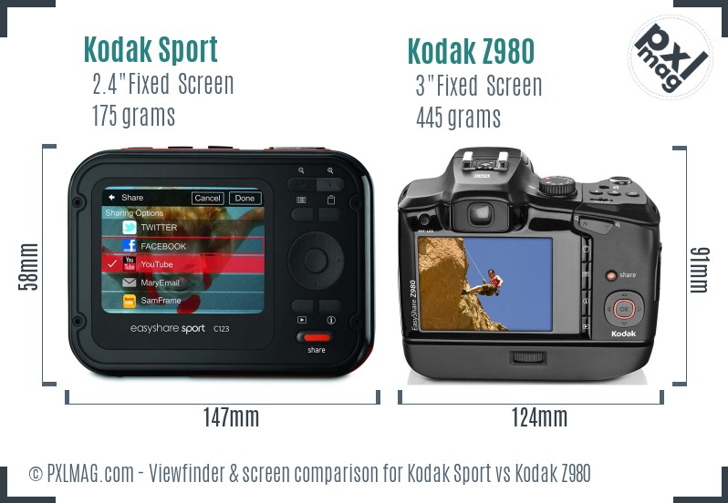 Kodak Sport vs Kodak Z980 Screen and Viewfinder comparison