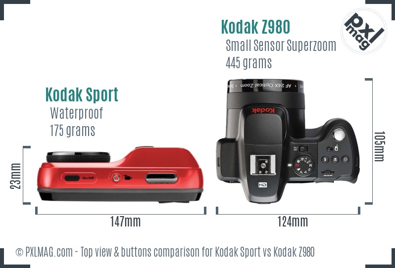 Kodak Sport vs Kodak Z980 top view buttons comparison