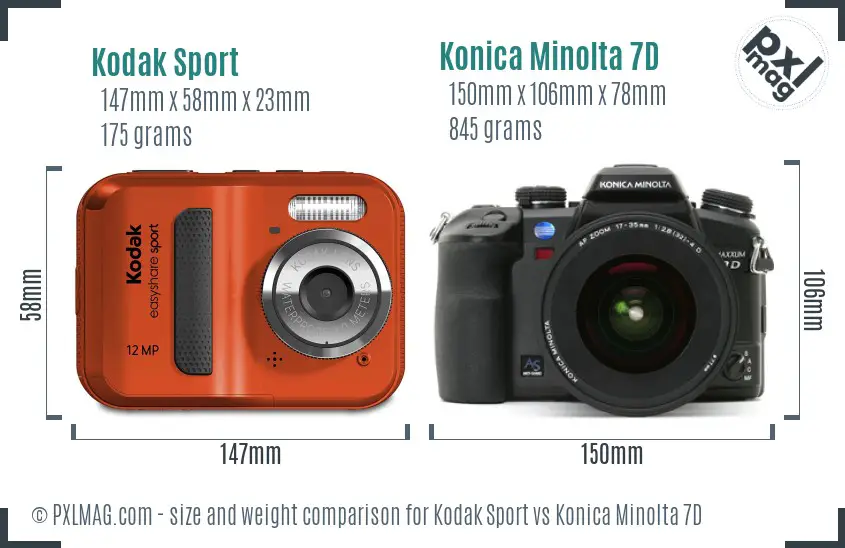 Kodak Sport vs Konica Minolta 7D size comparison