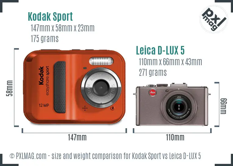 Kodak Sport vs Leica D-LUX 5 size comparison