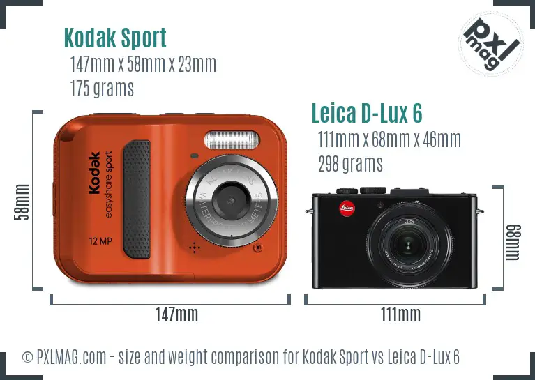Kodak Sport vs Leica D-Lux 6 size comparison