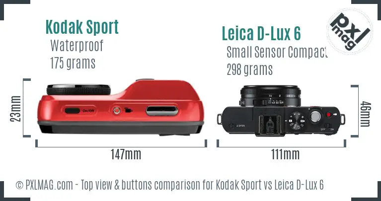 Kodak Sport vs Leica D-Lux 6 top view buttons comparison
