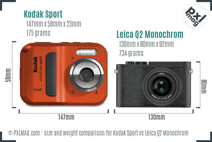 Kodak Sport vs Leica Q2 Monochrom size comparison