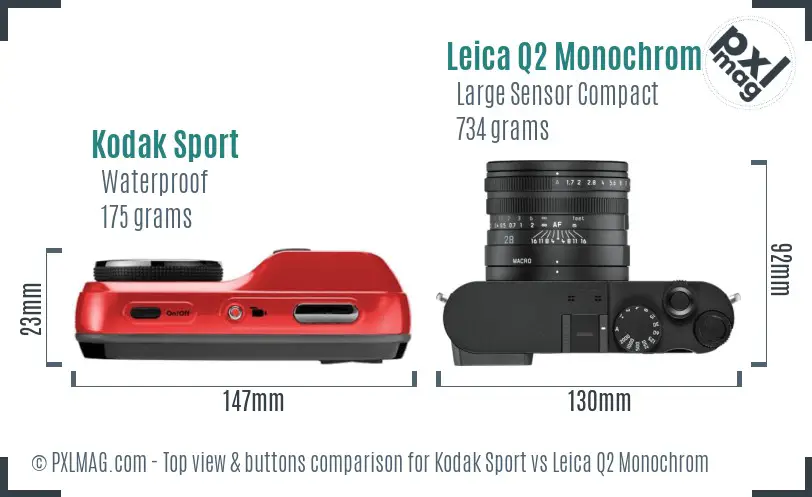 Kodak Sport vs Leica Q2 Monochrom top view buttons comparison