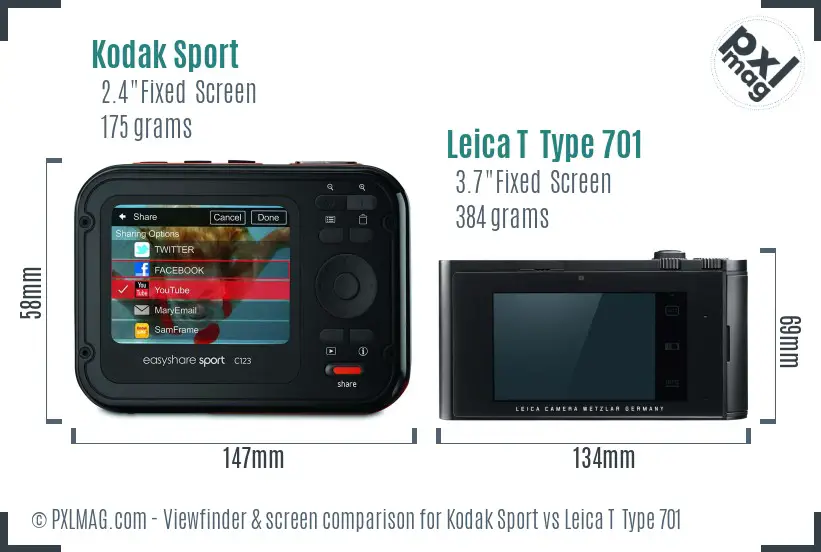 Kodak Sport vs Leica T  Type 701 Screen and Viewfinder comparison