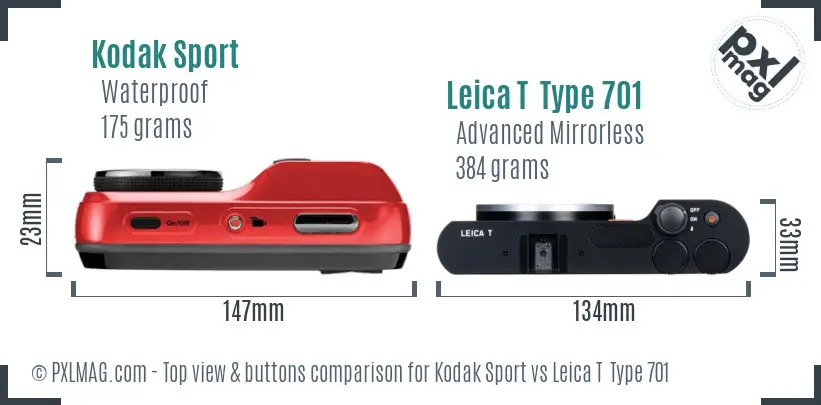 Kodak Sport vs Leica T  Type 701 top view buttons comparison