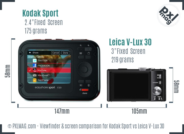 Kodak Sport vs Leica V-Lux 30 Screen and Viewfinder comparison