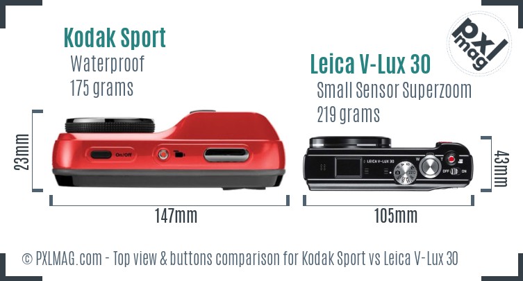 Kodak Sport vs Leica V-Lux 30 top view buttons comparison
