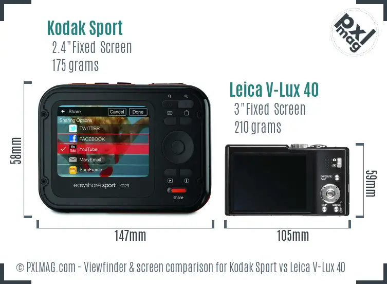 Kodak Sport vs Leica V-Lux 40 Screen and Viewfinder comparison