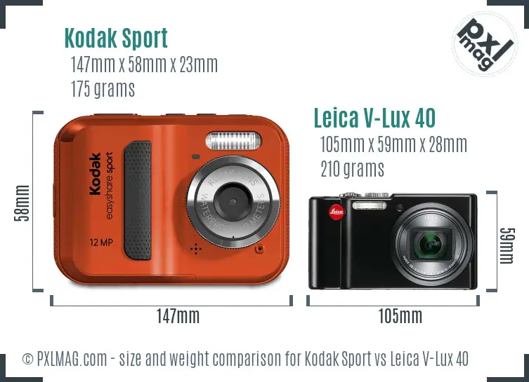Kodak Sport vs Leica V-Lux 40 size comparison