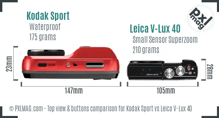 Kodak Sport vs Leica V-Lux 40 top view buttons comparison