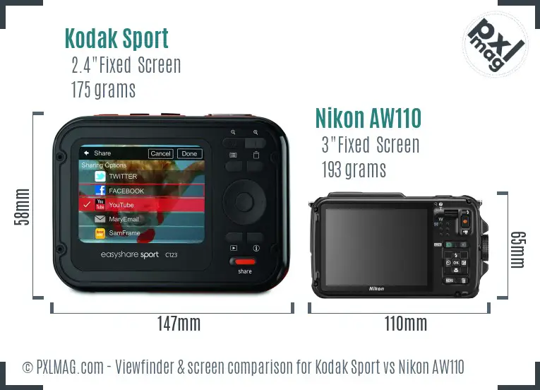 Kodak Sport vs Nikon AW110 Screen and Viewfinder comparison