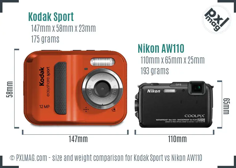 Kodak Sport vs Nikon AW110 size comparison