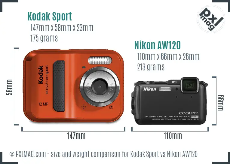 Kodak Sport vs Nikon AW120 size comparison