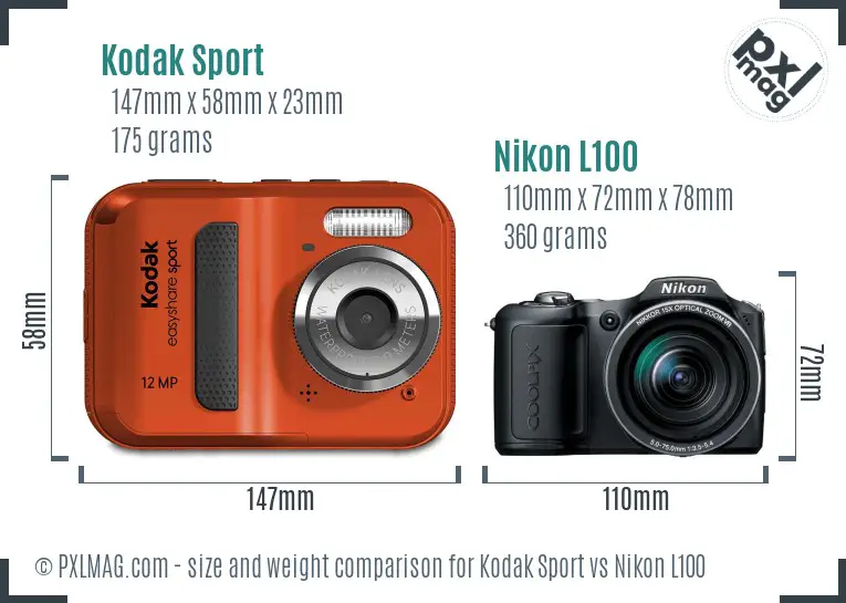 Kodak Sport vs Nikon L100 size comparison