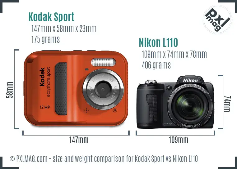 Kodak Sport vs Nikon L110 size comparison