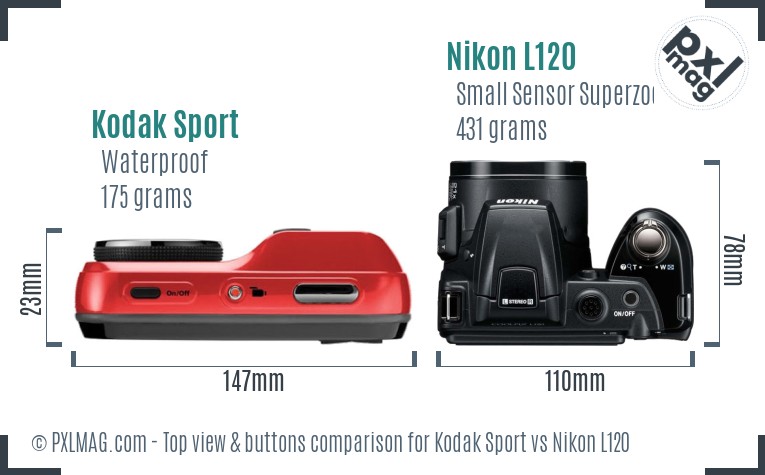 Kodak Sport vs Nikon L120 top view buttons comparison