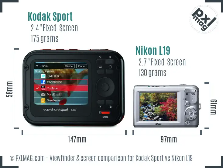 Kodak Sport vs Nikon L19 Screen and Viewfinder comparison