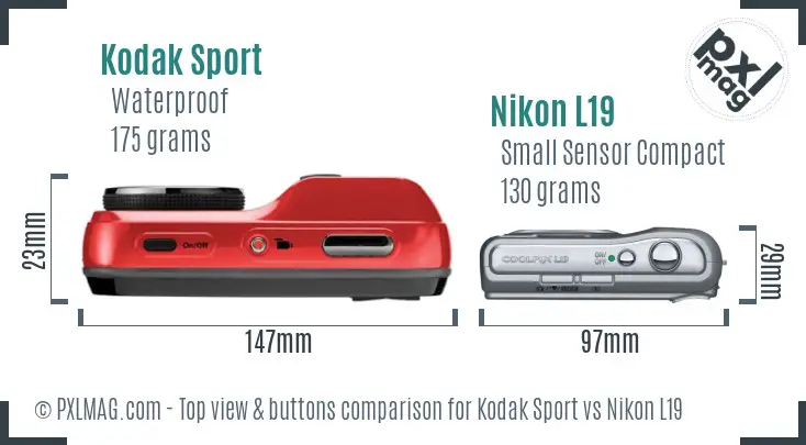 Kodak Sport vs Nikon L19 top view buttons comparison