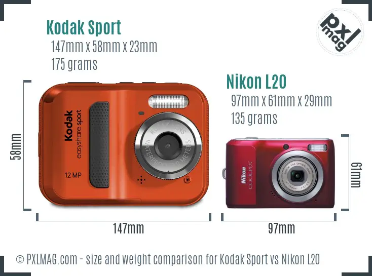 Kodak Sport vs Nikon L20 size comparison