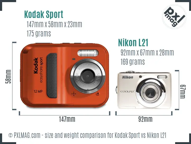 Kodak Sport vs Nikon L21 size comparison