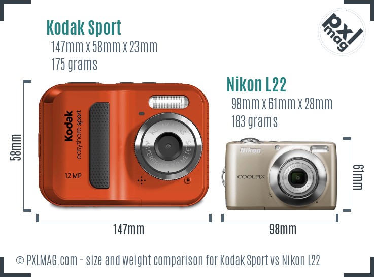 Kodak Sport vs Nikon L22 size comparison Kodak Sport vs Nikon L22 size comparison