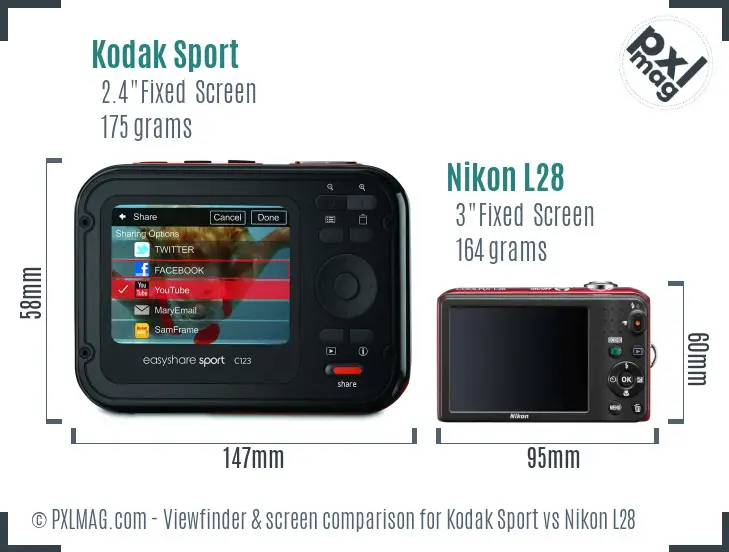 Kodak Sport vs Nikon L28 Screen and Viewfinder comparison