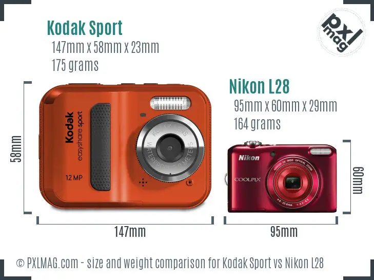 Kodak Sport vs Nikon L28 size comparison