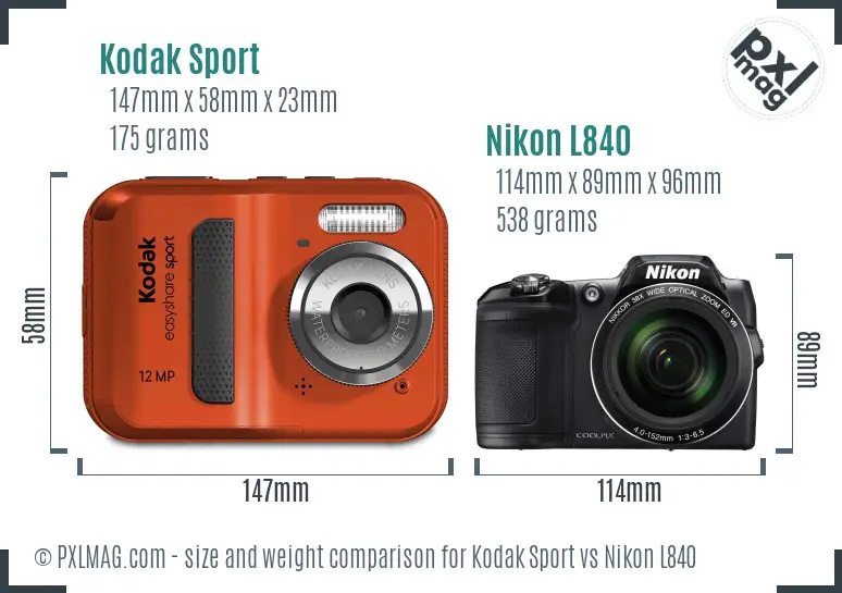 Kodak Sport vs Nikon L840 size comparison