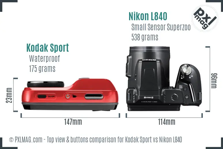 Kodak Sport vs Nikon L840 top view buttons comparison