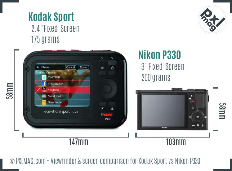 Kodak Sport vs Nikon P330 Screen and Viewfinder comparison Kodak Sport vs Nikon P330 Screen and Viewfinder comparison