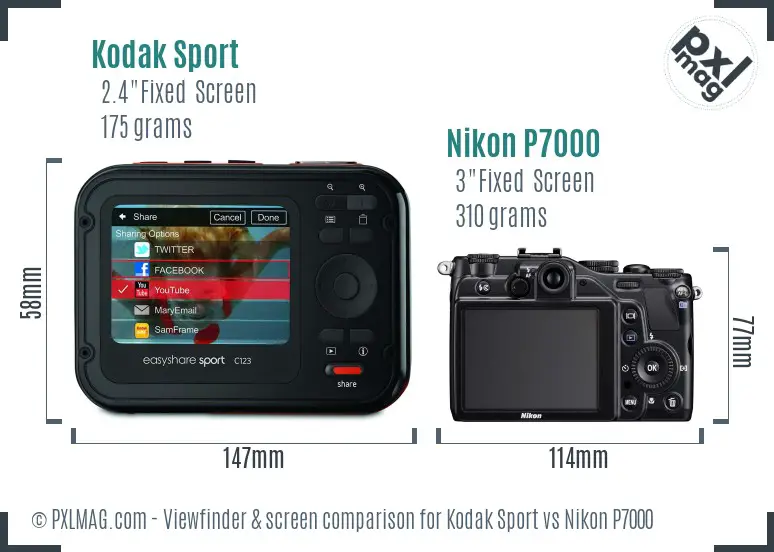 Kodak Sport vs Nikon P7000 Screen and Viewfinder comparison