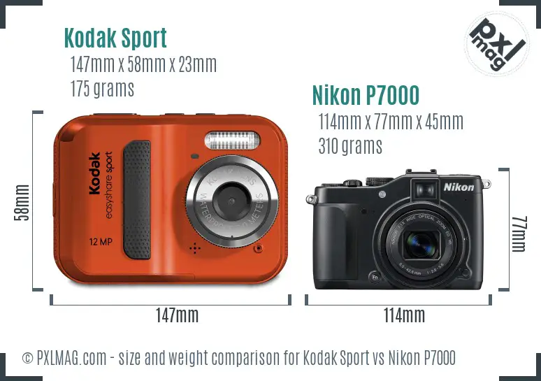 Kodak Sport vs Nikon P7000 size comparison