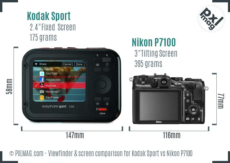 Kodak Sport vs Nikon P7100 Screen and Viewfinder comparison