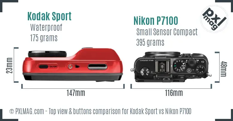 Kodak Sport vs Nikon P7100 top view buttons comparison