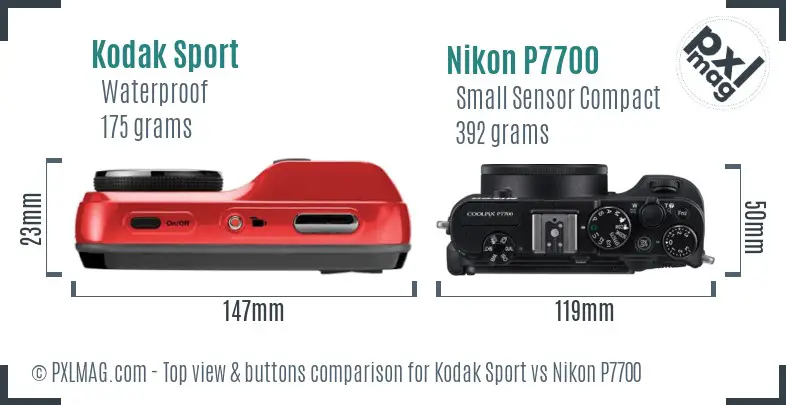 Kodak Sport vs Nikon P7700 top view buttons comparison