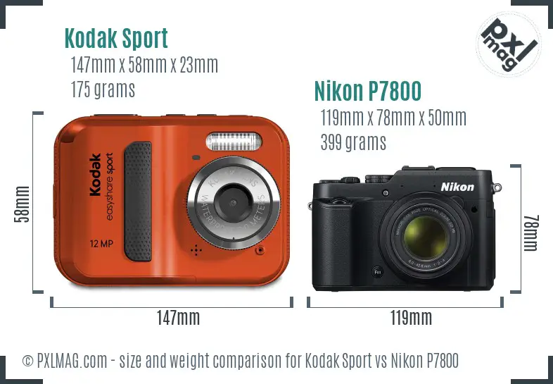 Kodak Sport vs Nikon P7800 size comparison