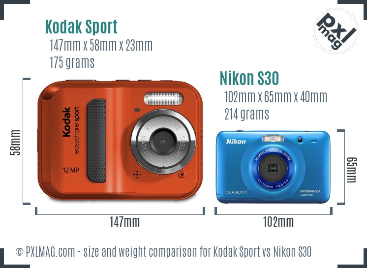 Kodak Sport vs Nikon S30 size comparison