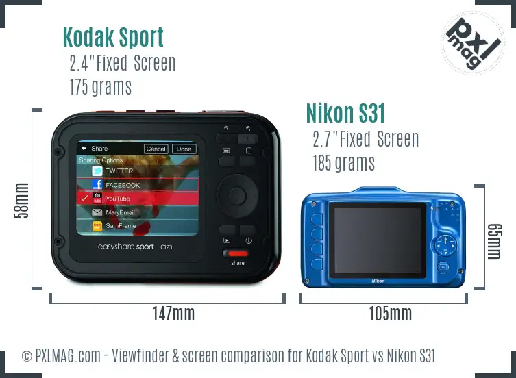 Kodak Sport vs Nikon S31 Screen and Viewfinder comparison Kodak Sport vs Nikon S31 Screen and Viewfinder comparison