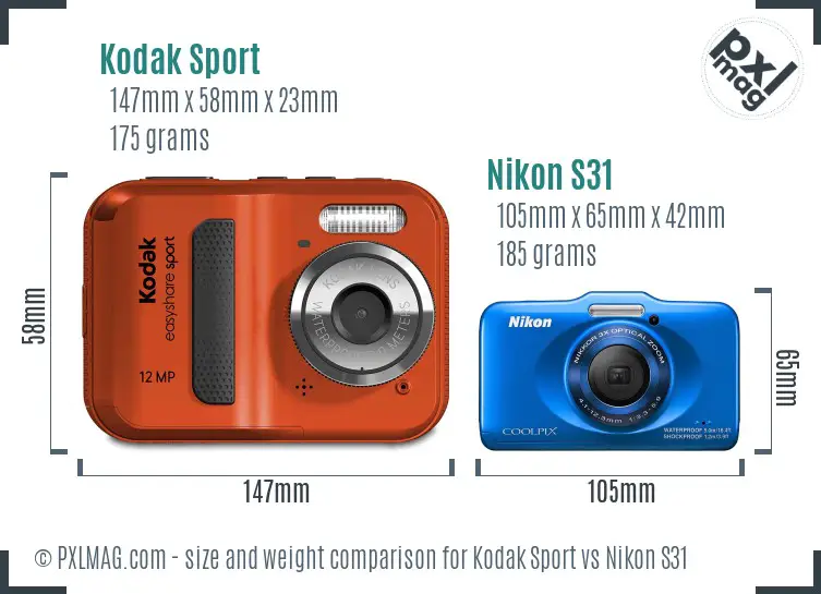 Kodak Sport vs Nikon S31 size comparison Kodak Sport vs Nikon S31 size comparison
