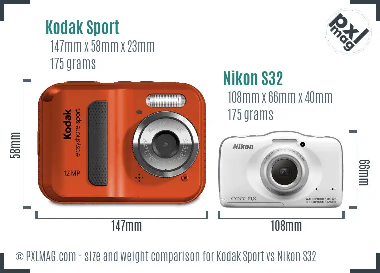 Kodak Sport vs Nikon S32 size comparison