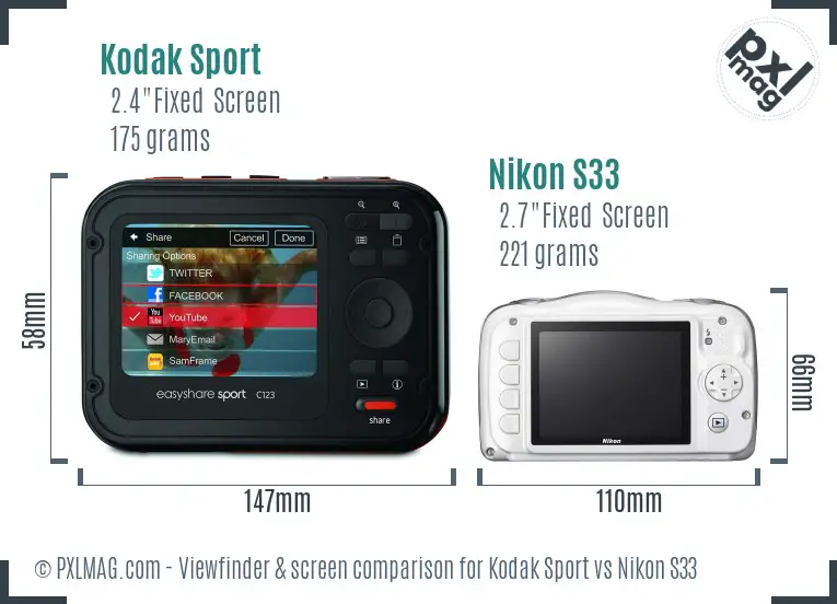 Kodak Sport vs Nikon S33 Screen and Viewfinder comparison