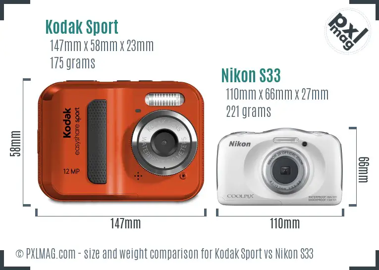 Kodak Sport vs Nikon S33 size comparison