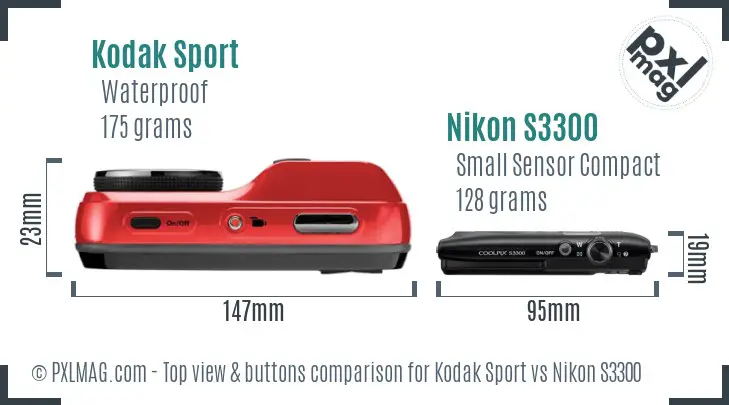 Kodak Sport vs Nikon S3300 top view buttons comparison