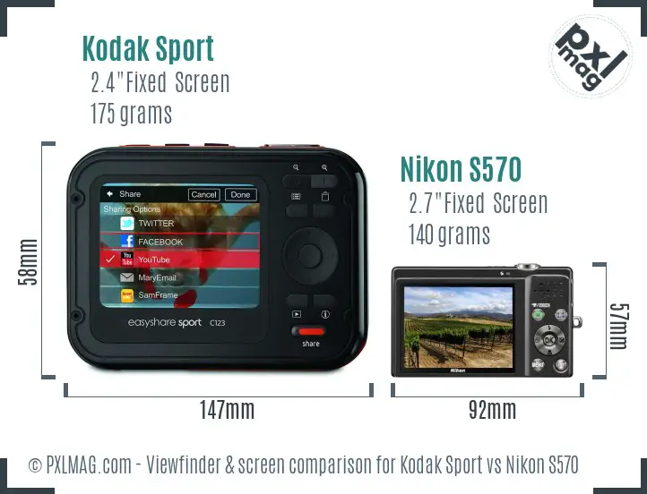 Kodak Sport vs Nikon S570 Screen and Viewfinder comparison