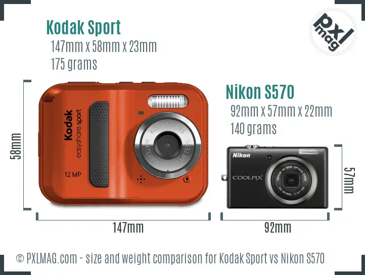 Kodak Sport vs Nikon S570 size comparison
