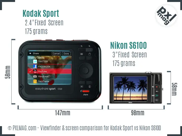 Kodak Sport vs Nikon S6100 Screen and Viewfinder comparison